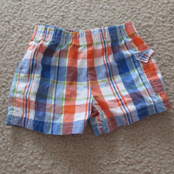 Garanimals Pull On‎ Shorts Infant Boys Newborn Orange Blue Plaid Elastic Bottoms - Picture 3 of 3